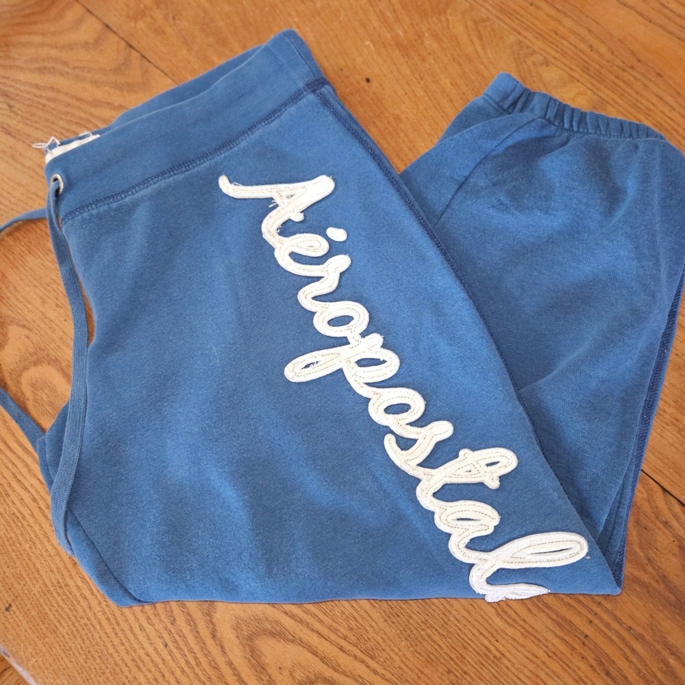 Aeropostale Sweatpants Womens Medium Blue Script Logo Cropped Joggers Y2K